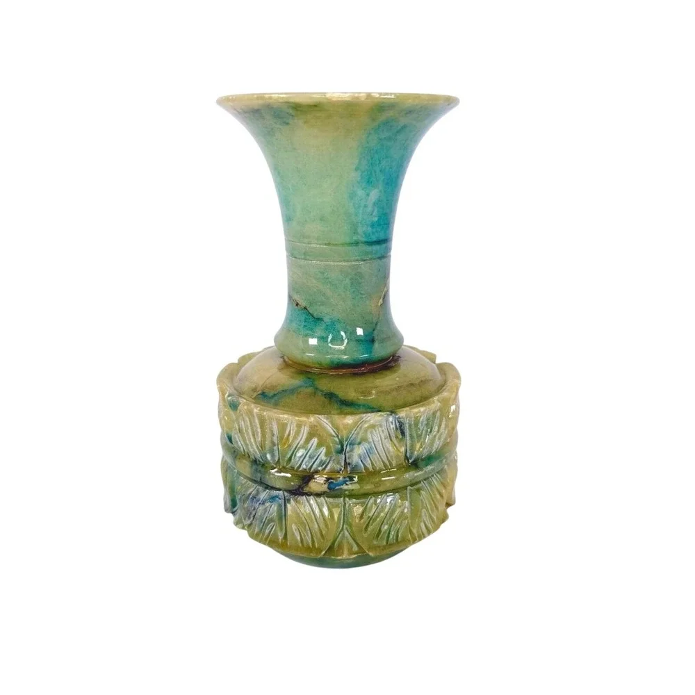 Antique Hand Carved Blue Alabaster Bud Vase 6
